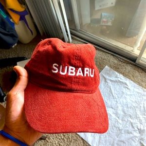 Subaru burgundy corduroy dad hat